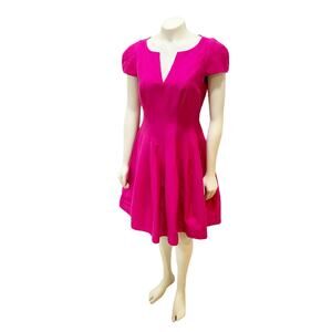 Halston Heritage Short Sleeve Notched Neckline Tulip Fit Flare Dress Sz 8
